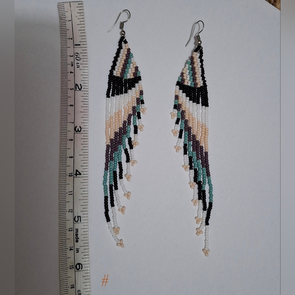 Native American Elegant Beaded Dangle Earrings Trival Angel Wings Angelcore Boho - Picture 3 of 3